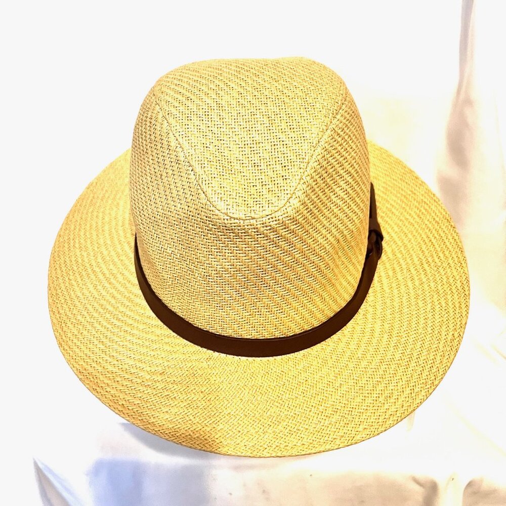 Panama Jack Original Tan Straw Natural Hat-Brown Band-12 1/2' dia.-Inside 6 1/2 - Picture 6 of 15